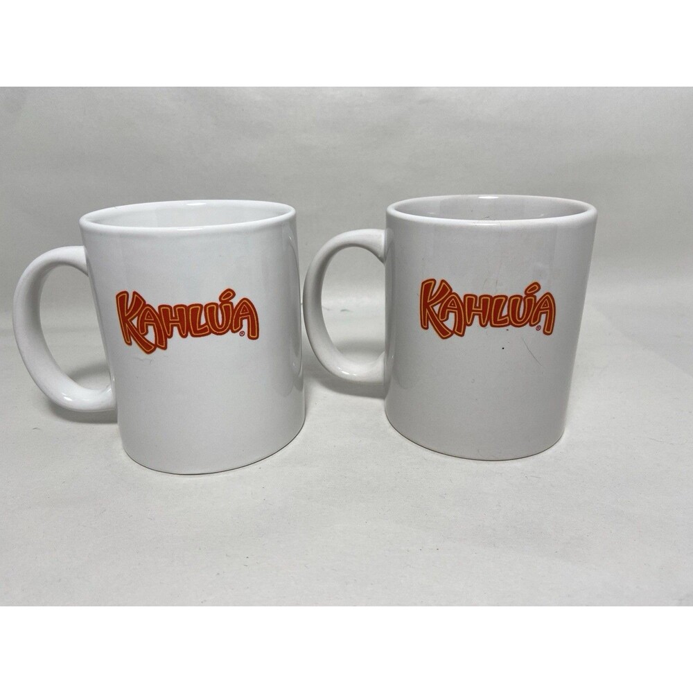 Lot of 2 Kahlua Coffee Mugs 12 oz White Ceramic Orange Lettering Vintage EUC